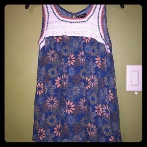 Girls size 16 floral & crochet flowing tank